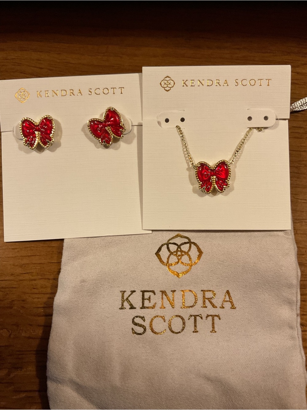Kendra Scott Red Enamel Bow Necklace & Stud Earrings Set